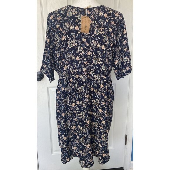NWT Natural Life Dress Rayon Navy Blue Pink Floral Size Medium M New - Picture 3 of 5